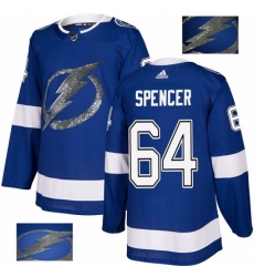 Men's Adidas Tampa Bay Lightning #64 Matthew Spencer Authentic Royal Blue Fashion Gold NHL Jersey