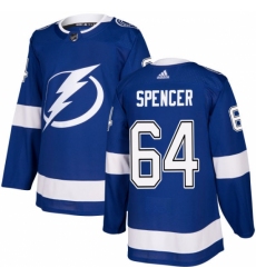 Men's Adidas Tampa Bay Lightning #64 Matthew Spencer Authentic Royal Blue Home NHL Jersey