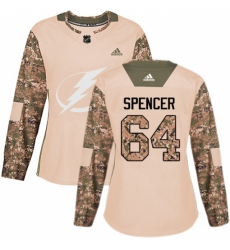 Women's Adidas Tampa Bay Lightning #64 Matthew Spencer Authentic Camo Veterans Day Practice NHL Jersey