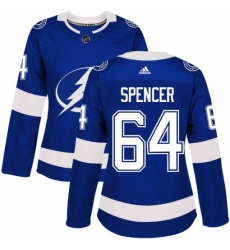 Women's Adidas Tampa Bay Lightning #64 Matthew Spencer Authentic Royal Blue Home NHL Jersey