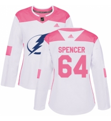 Women's Adidas Tampa Bay Lightning #64 Matthew Spencer Authentic White/Pink Fashion NHL Jersey