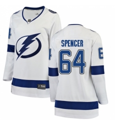 Women's Tampa Bay Lightning #64 Matthew Spencer Fanatics Branded White Away Breakaway NHL Jersey