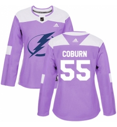 Women's Adidas Tampa Bay Lightning #55 Braydon Coburn Authentic Purple Fights Cancer Practice NHL Jersey