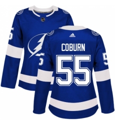 Women's Adidas Tampa Bay Lightning #55 Braydon Coburn Authentic Royal Blue Home NHL Jersey