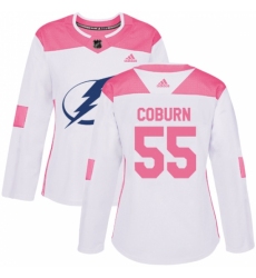 Women's Adidas Tampa Bay Lightning #55 Braydon Coburn Authentic White/Pink Fashion NHL Jersey