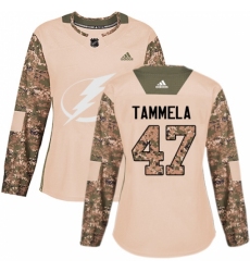 Women's Adidas Tampa Bay Lightning #47 Jonne Tammela Authentic Camo Veterans Day Practice NHL Jersey