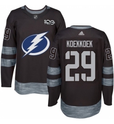 Men's Adidas Tampa Bay Lightning #29 Slater Koekkoek Authentic Black 1917-2017 100th Anniversary NHL Jersey