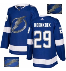 Men's Adidas Tampa Bay Lightning #29 Slater Koekkoek Authentic Royal Blue Fashion Gold NHL Jersey