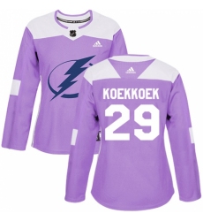 Women's Adidas Tampa Bay Lightning #29 Slater Koekkoek Authentic Purple Fights Cancer Practice NHL Jersey