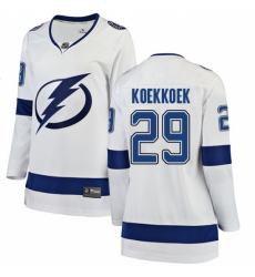 Women's Tampa Bay Lightning #29 Slater Koekkoek Fanatics Branded White Away Breakaway NHL Jersey