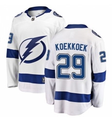 Youth Tampa Bay Lightning #29 Slater Koekkoek Fanatics Branded White Away Breakaway NHL Jersey