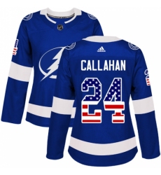 Women's Adidas Tampa Bay Lightning #24 Ryan Callahan Authentic Blue USA Flag Fashion NHL Jersey