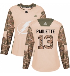 Women's Adidas Tampa Bay Lightning #13 Cedric Paquette Authentic Camo Veterans Day Practice NHL Jersey