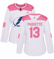 Women's Adidas Tampa Bay Lightning #13 Cedric Paquette Authentic White/Pink Fashion NHL Jersey