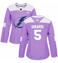 Women's Adidas Tampa Bay Lightning #5 Dan Girardi Authentic Purple Fights Cancer Practice NHL Jersey