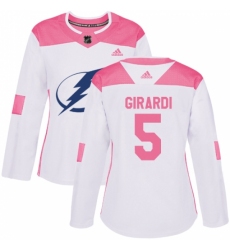 Women's Adidas Tampa Bay Lightning #5 Dan Girardi Authentic White/Pink Fashion NHL Jersey