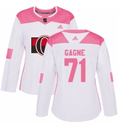 Women's Adidas Ottawa Senators #71 Gabriel Gagne Authentic White/Pink Fashion NHL Jersey