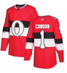 Men's Adidas Ottawa Senators #1 Mike Condon Authentic Red 2017 100 Classic NHL Jersey