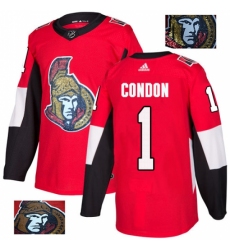 Men's Adidas Ottawa Senators #1 Mike Condon Authentic Red Fashion Gold NHL Jersey