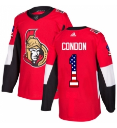 Men's Adidas Ottawa Senators #1 Mike Condon Authentic Red USA Flag Fashion NHL Jersey