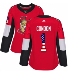 Women's Adidas Ottawa Senators #1 Mike Condon Authentic Red USA Flag Fashion NHL Jersey