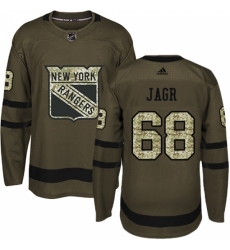 Men's Adidas New York Rangers #68 Jaromir Jagr Authentic Green Salute to Service NHL Jersey
