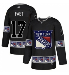 Men's Adidas New York Rangers #17 Jesper Fast Authentic Black Team Logo Fashion NHL Jersey