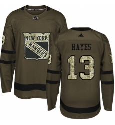 Men's Adidas New York Rangers #13 Kevin Hayes Premier Green Salute to Service NHL Jersey