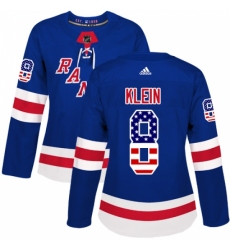 Women's Adidas New York Rangers #8 Kevin Klein Authentic Royal Blue USA Flag Fashion NHL Jersey