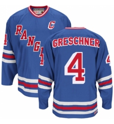 Men's CCM New York Rangers #4 Ron Greschner Authentic Royal Blue Heroes of Hockey Alumni Throwback NHL Jersey