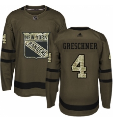 Youth Adidas New York Rangers #4 Ron Greschner Authentic Green Salute to Service NHL Jersey