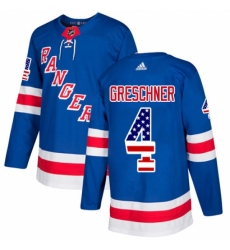 Youth Adidas New York Rangers #4 Ron Greschner Authentic Royal Blue USA Flag Fashion NHL Jersey