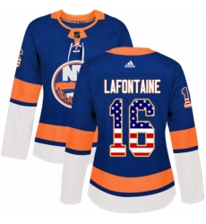 Women's Adidas New York Islanders #16 Pat LaFontaine Authentic Royal Blue USA Flag Fashion NHL Jersey