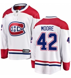 Men's Montreal Canadiens #42 Dominic Moore Authentic White Away Fanatics Branded Breakaway NHL Jersey