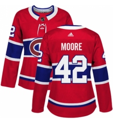 Women's Adidas Montreal Canadiens #42 Dominic Moore Authentic Red Home NHL Jersey