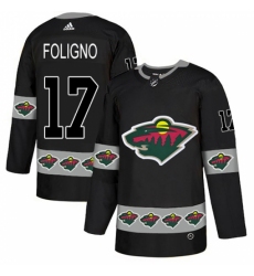 Men's Adidas Minnesota Wild #17 Marcus Foligno Authentic Black Team Logo Fashion NHL Jersey