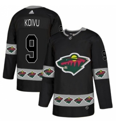 Men's Adidas Minnesota Wild #9 Mikko Koivu Authentic Black Team Logo Fashion NHL Jersey