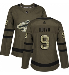 Women's Adidas Minnesota Wild #9 Mikko Koivu Authentic Green Salute to Service NHL Jersey