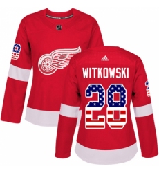 Women's Adidas Detroit Red Wings #28 Luke Witkowski Authentic Red USA Flag Fashion NHL Jersey