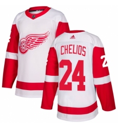 Men's Adidas Detroit Red Wings #24 Chris Chelios Authentic White Away NHL Jersey