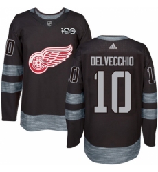 Men's Adidas Detroit Red Wings #10 Alex Delvecchio Authentic Black 1917-2017 100th Anniversary NHL Jersey