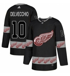 Men's Adidas Detroit Red Wings #10 Alex Delvecchio Authentic Black Team Logo Fashion NHL Jersey