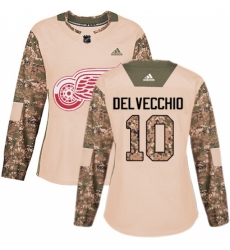 Women's Adidas Detroit Red Wings #10 Alex Delvecchio Authentic Camo Veterans Day Practice NHL Jersey