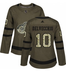 Women's Adidas Detroit Red Wings #10 Alex Delvecchio Authentic Green Salute to Service NHL Jersey