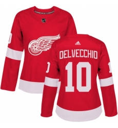 Women's Adidas Detroit Red Wings #10 Alex Delvecchio Authentic Red Home NHL Jersey