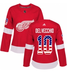 Women's Adidas Detroit Red Wings #10 Alex Delvecchio Authentic Red USA Flag Fashion NHL Jersey