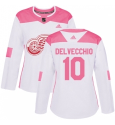 Women's Adidas Detroit Red Wings #10 Alex Delvecchio Authentic White/Pink Fashion NHL Jersey