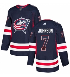 Men's Adidas Columbus Blue Jackets #7 Jack Johnson Authentic Navy Blue Drift Fashion NHL Jersey