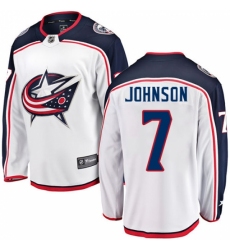 Men's Columbus Blue Jackets #7 Jack Johnson Fanatics Branded White Away Breakaway NHL Jersey