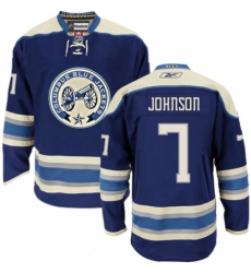 Men's Reebok Columbus Blue Jackets #7 Jack Johnson Authentic Navy Blue Third NHL Jersey